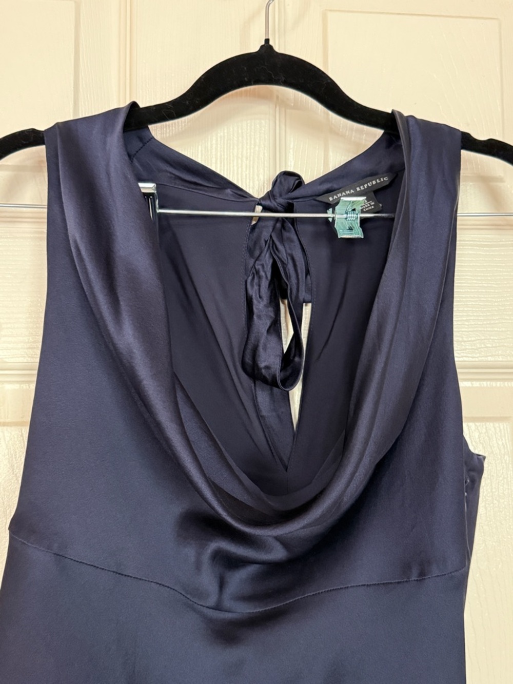 Banana Republic Navy Silk Cowl-Neck Tie-Back Tank